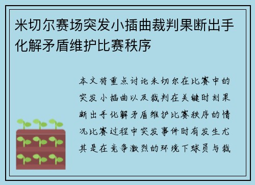 米切尔赛场突发小插曲裁判果断出手化解矛盾维护比赛秩序 米切尔赛场突发小插曲裁判果断出手化解矛盾维护比赛秩序